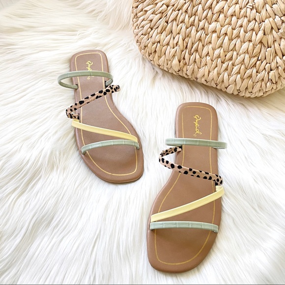 Strappy square toe slip on sandals slides flat - Picture 6 of 11